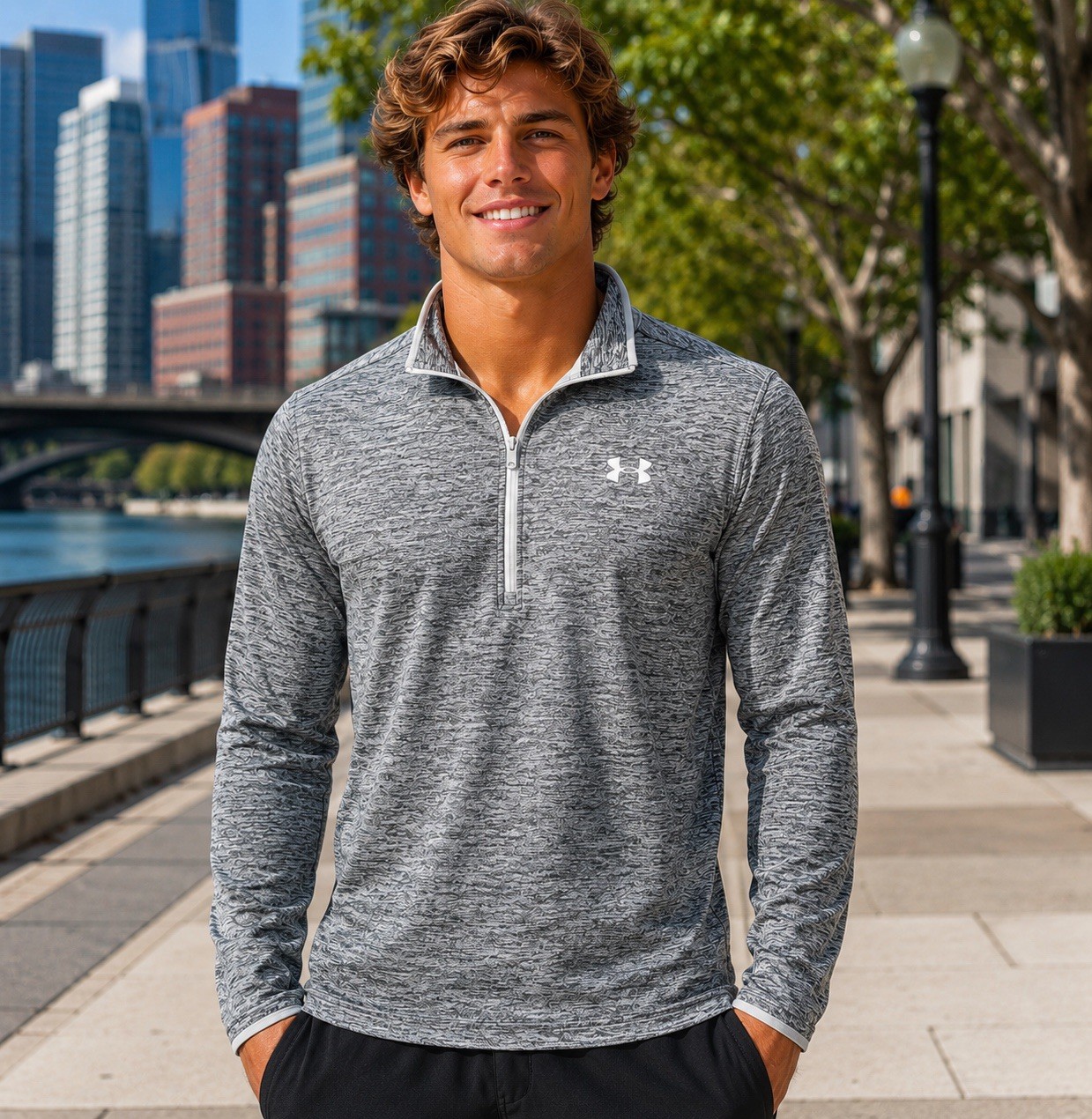 Under Armour Pullover Mens Gray ColdGear 1/4 Zip Fleece Lined Top XXL 2XL gallery