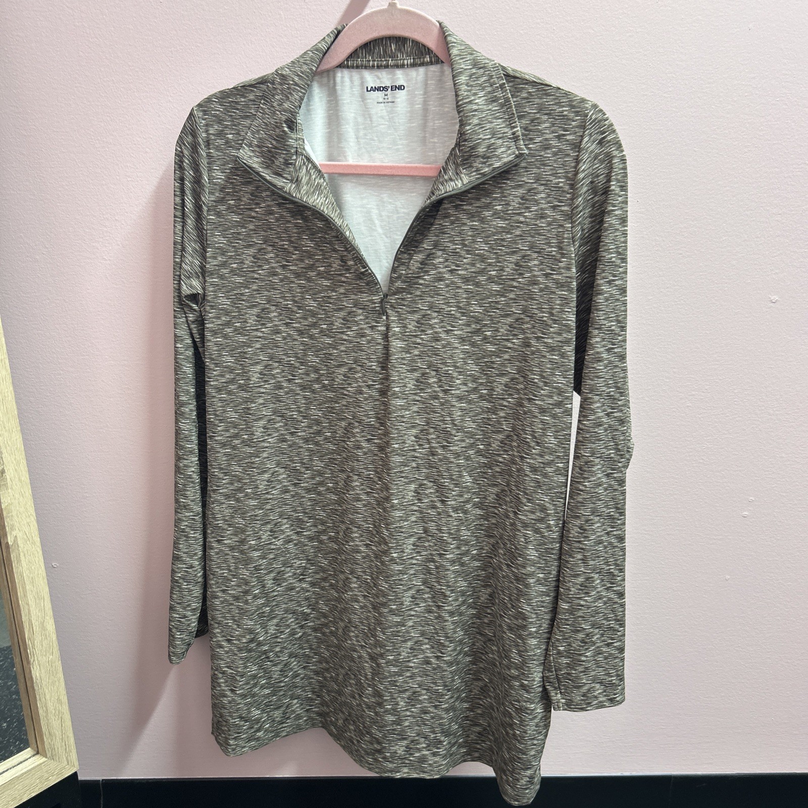 Lands’ End Brown Athletic Fit 1/4 Zip Long Sleeve With Thumb Holes Men’s Size: L gallery