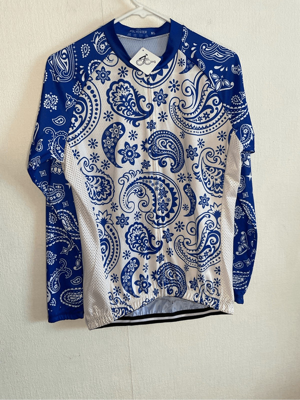 Frelsi Blue Serenity Long Sleeve Cycling Jersey Mens Size XL Blue White Paisley gallery