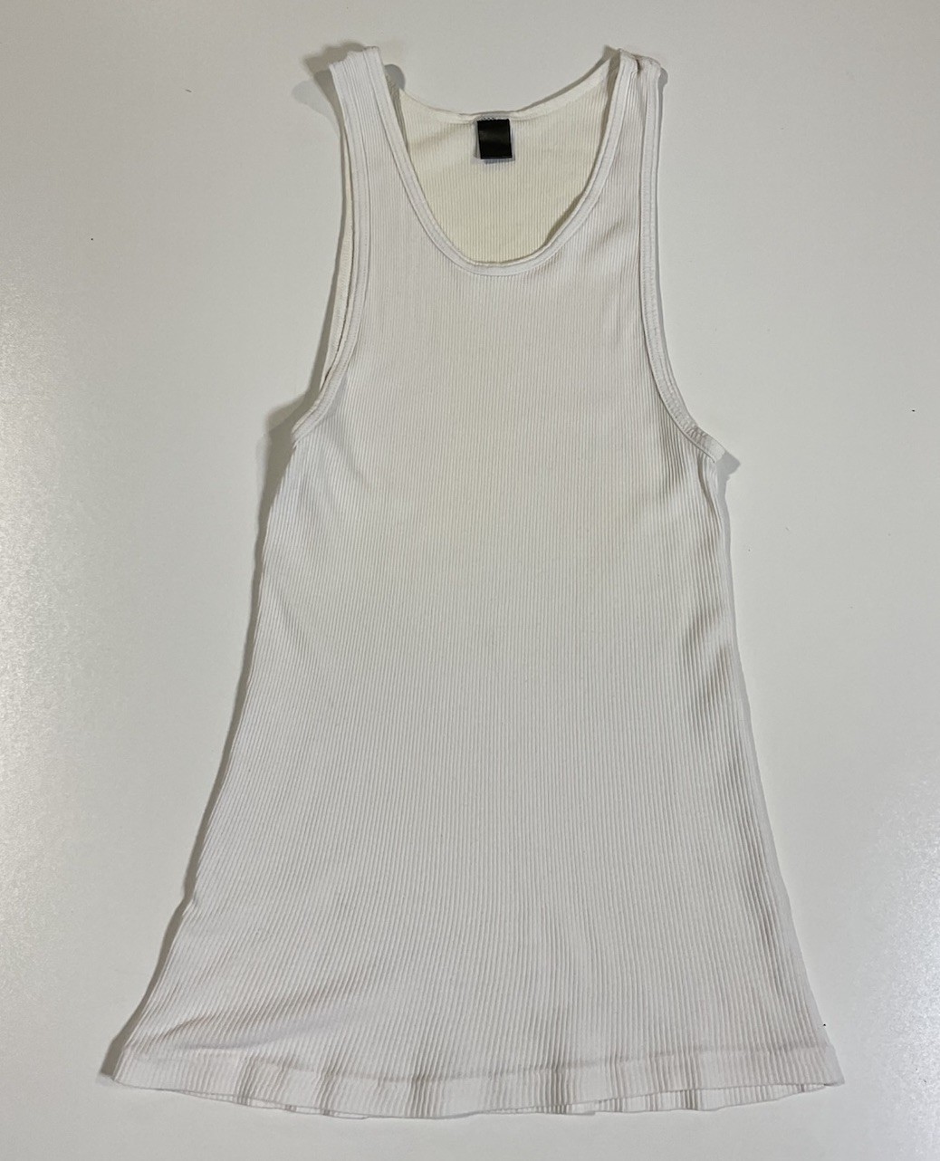 Vintage White Ribbed Tank Top Sz S/M Beater Grunge Unisex Distressed 90s gallery