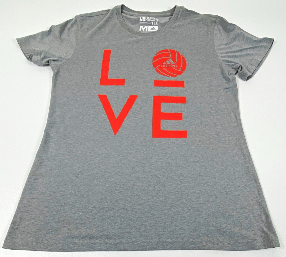 Adidas Go-To Performance Tee Men’s M Gray/Red LOVE Volleyball T-Shirt