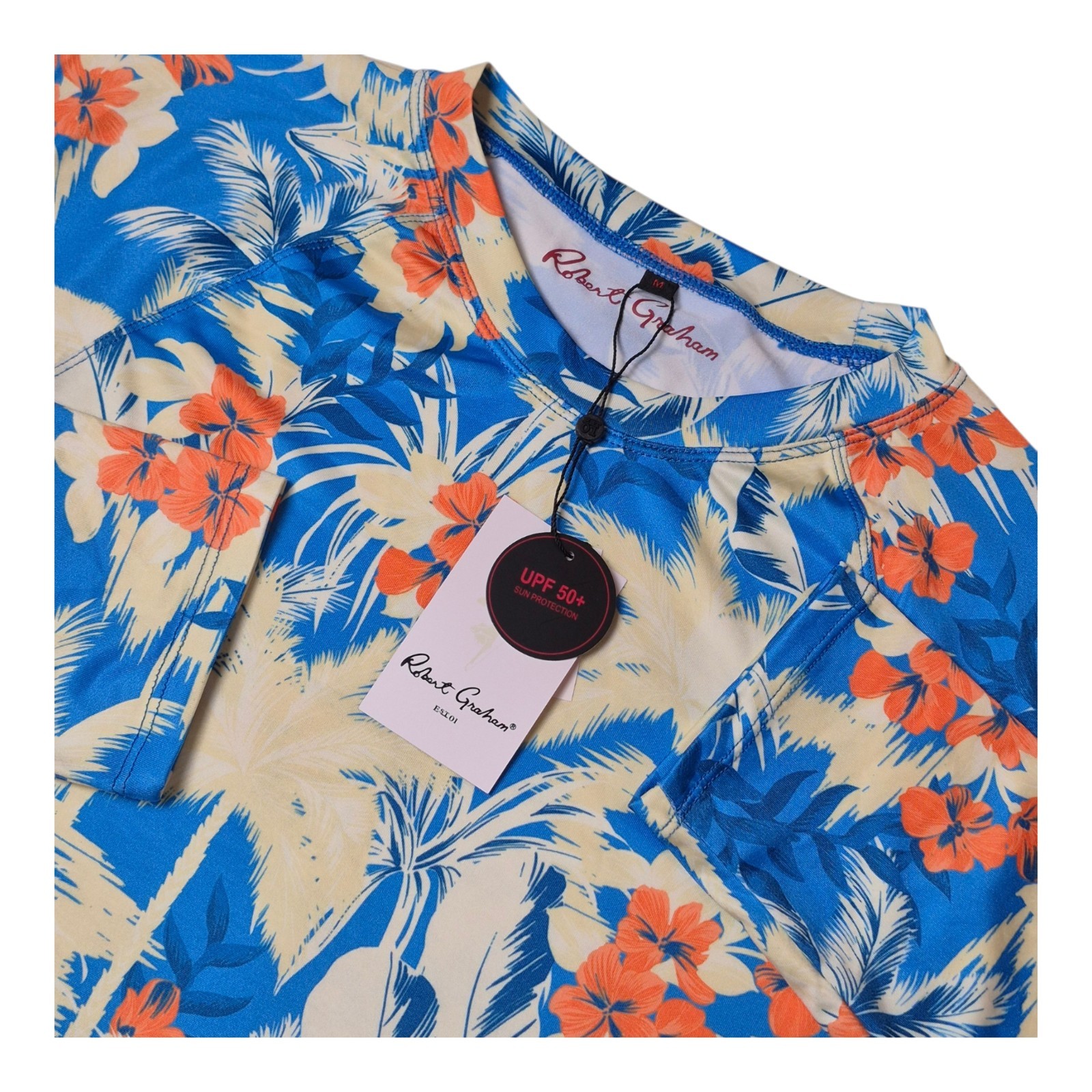 Robert Graham Men's Medium Tropical Forest Azure Blue UPF 50+ Shirt NWT gallery