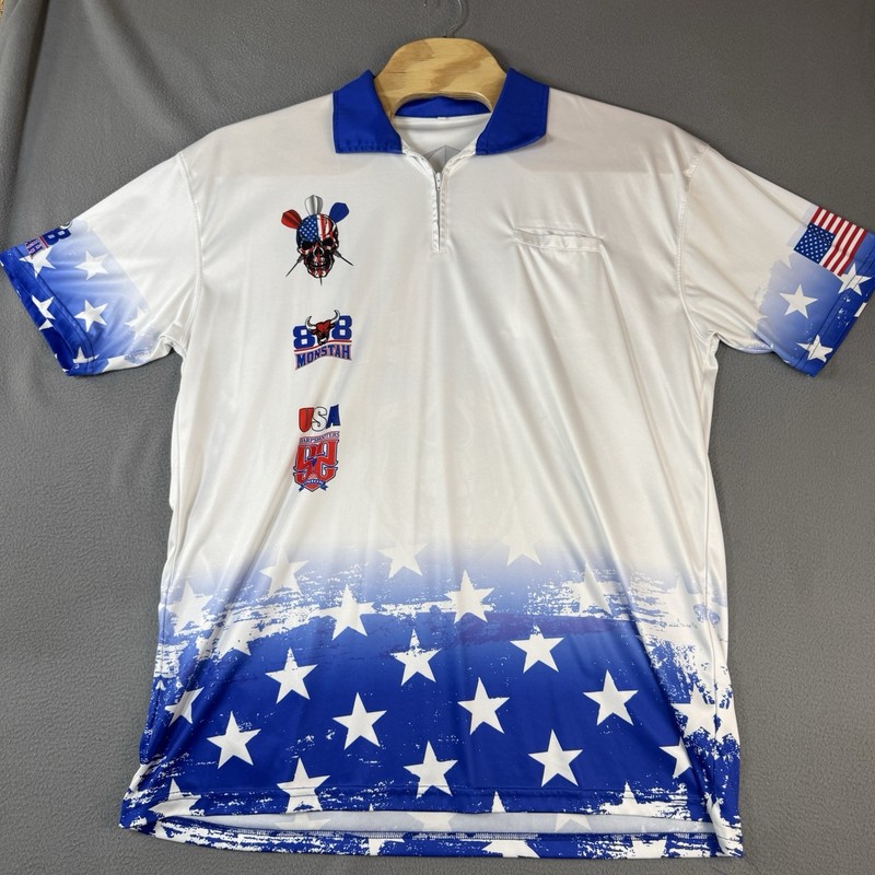 Monstah Dart Jersey USA Themed Mens XXL Red White & Blue Shooting Darts Bullseye gallery