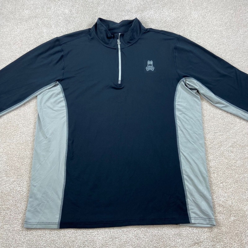 Psycho Bunny Quarter Zip Pullover Mens XL Black Grey Mesh Performance Top gallery