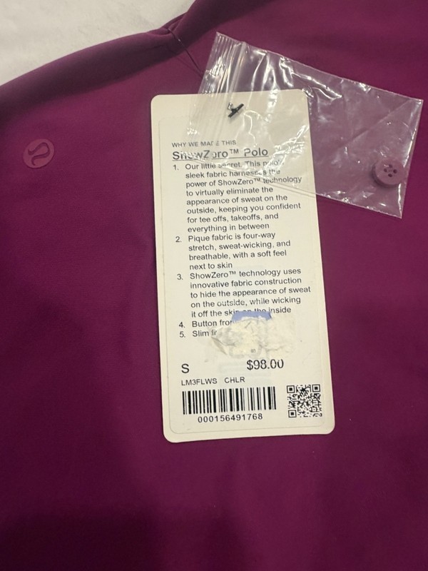 Lululemon Mens ShowZero SlimFit Polo Shirt Sz Small CHLR Purple gallery