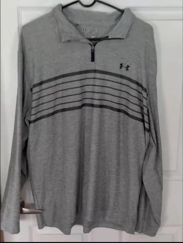 Under Armour Men's Gray XL Striped 1/4 Zip Mock Neck Pullover Activewear gallery