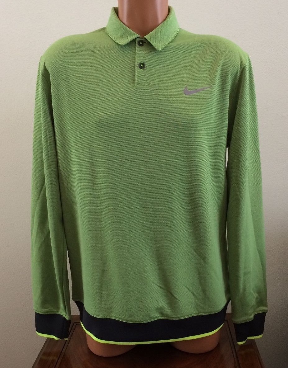 Nike Golf Polo Shirt Transition Long Sleeve Green 686073 Men's Size Medium M gallery