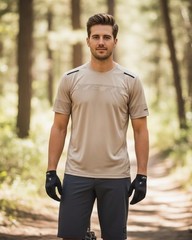 Yeti Cycles TURQ Mens Large MTB Jersey Tan Short Sleeve Performance Trail Shirt