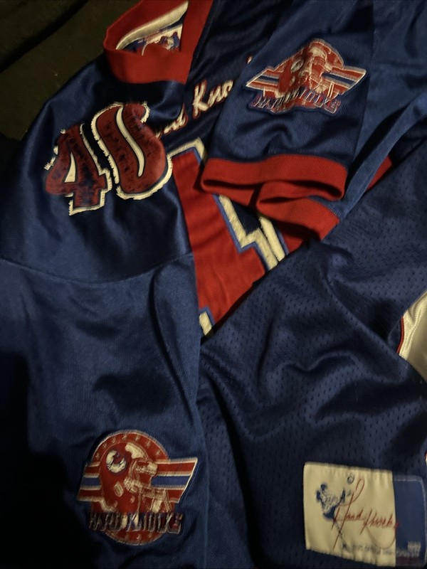 Vintage HARD KNOCKS Jersey Mens 3XL Blue Red #40 Football Satin Mesh Retro 1992 gallery