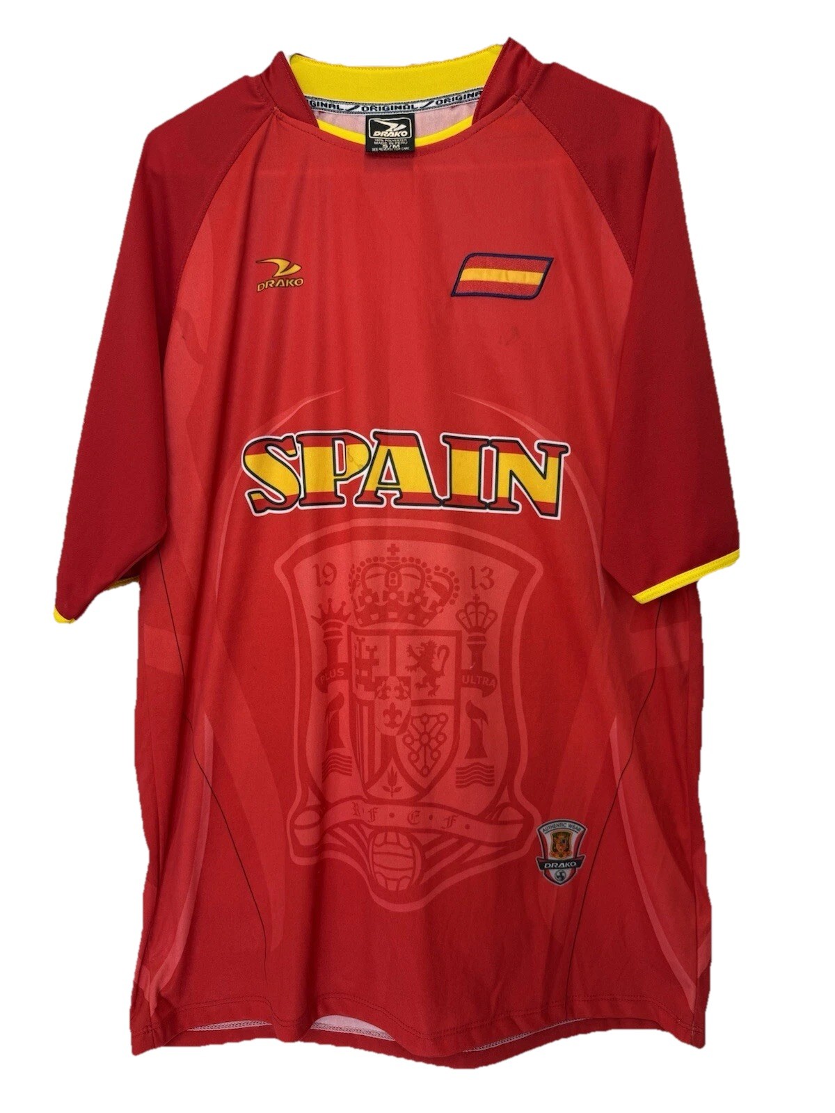 Drako SPAIN Soccer Red/Yellow Jersey Men Embroidered Spain Flag SS Crew S/M gallery