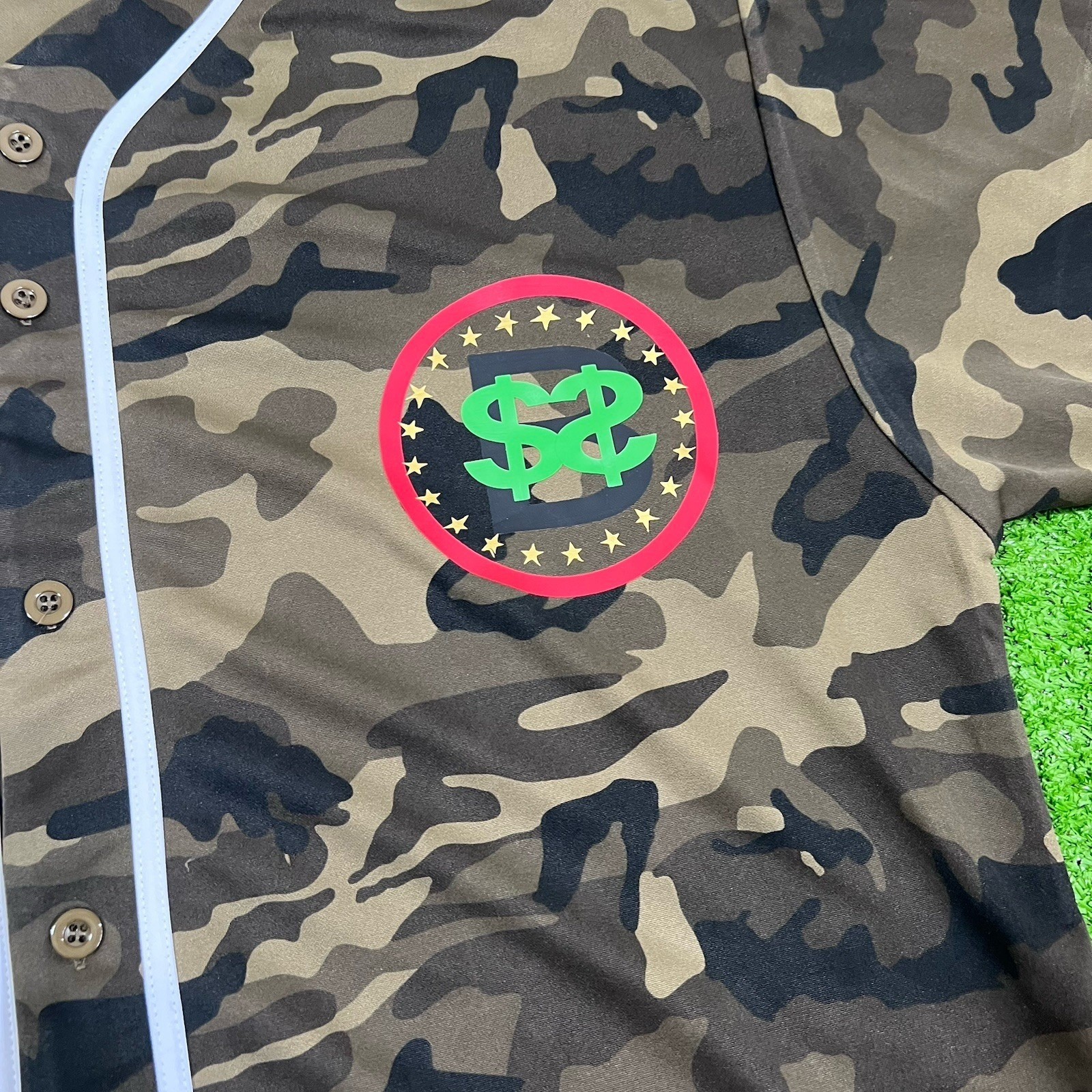 Camo Baseball Jersey 2XL Victorious Button Jersey Money HipHop XXL Camoflauge $$ gallery