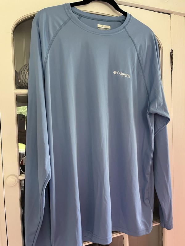 Men's Columbia PFG Terminal Light Blue Tackle Long Sleeve Shirt Size M gallery