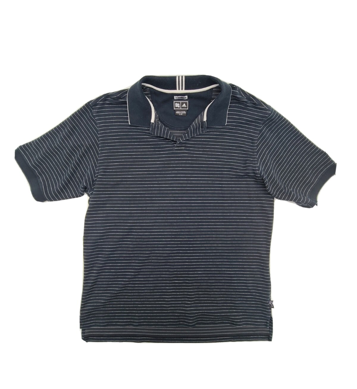 Adidas Size Large Climalite Navy Blue And White Stripe Polo Top gallery