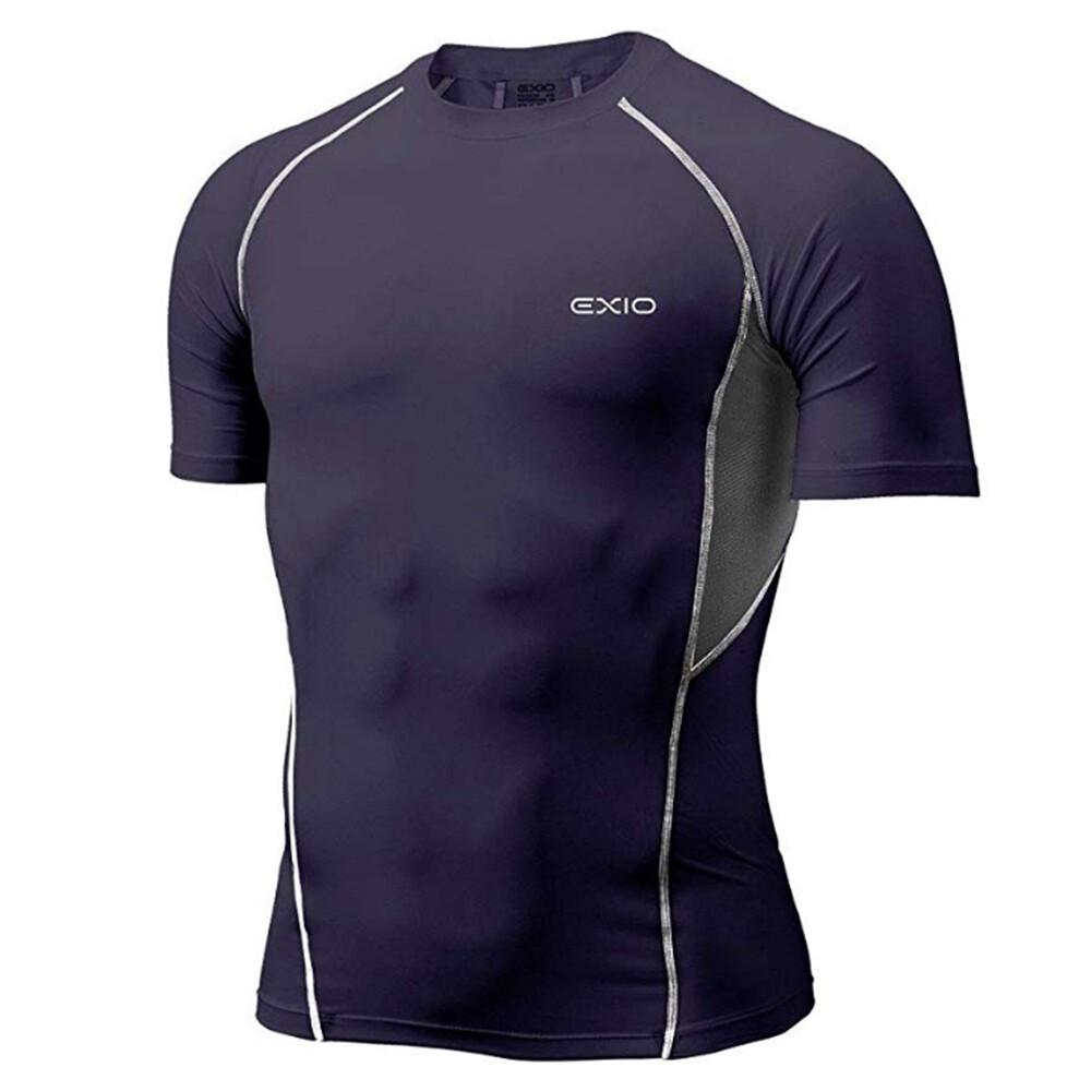 EXIO Mens Compression Base Layer Top Cool Dry Short Sleeve Workout Shirt R04 gallery