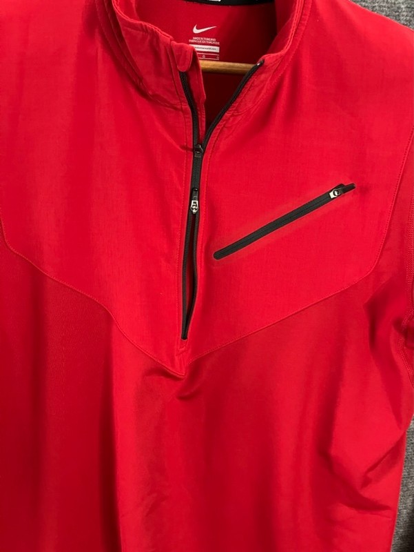 Men's Nike Running Pullover 1/2 Zip Two Toned Red 3M Reflect Element L EUC gallery