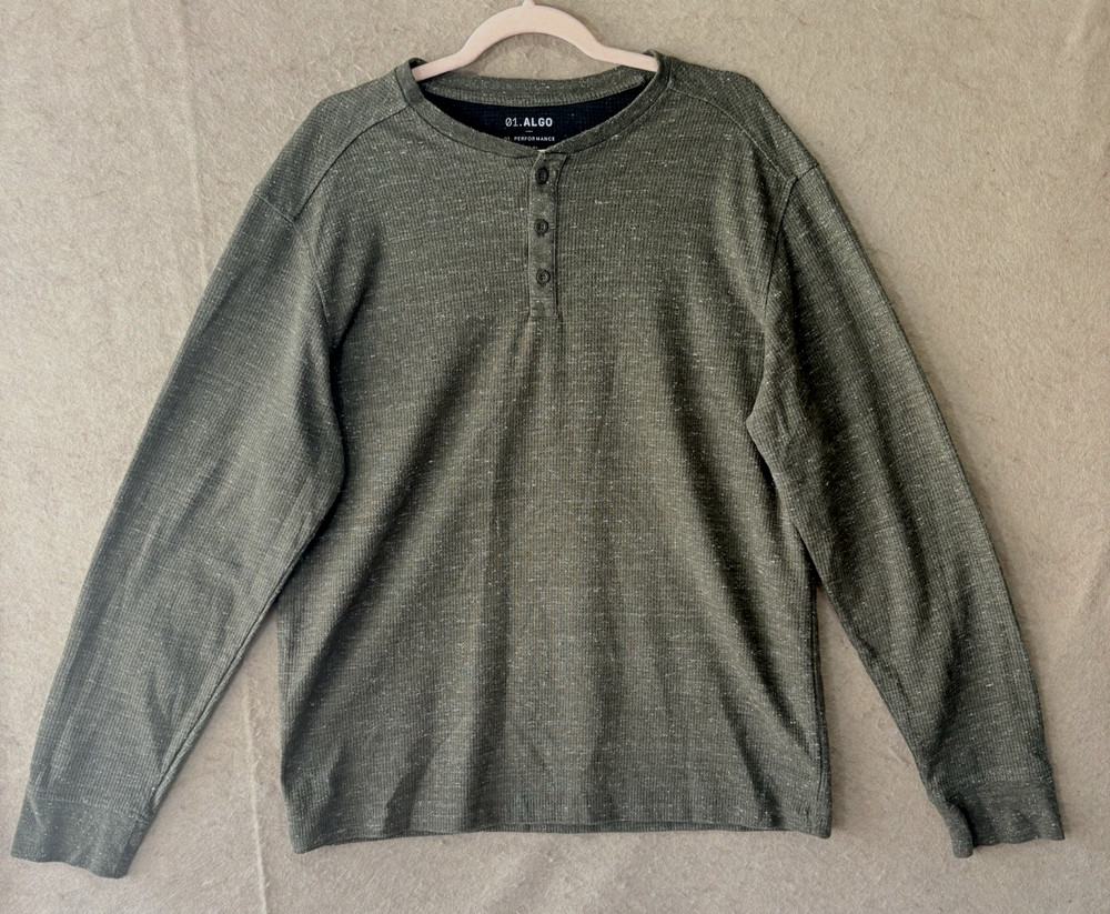 01 Algo Performance Shirt Mens XL Green Henley Quick Dry Wicking UV 40