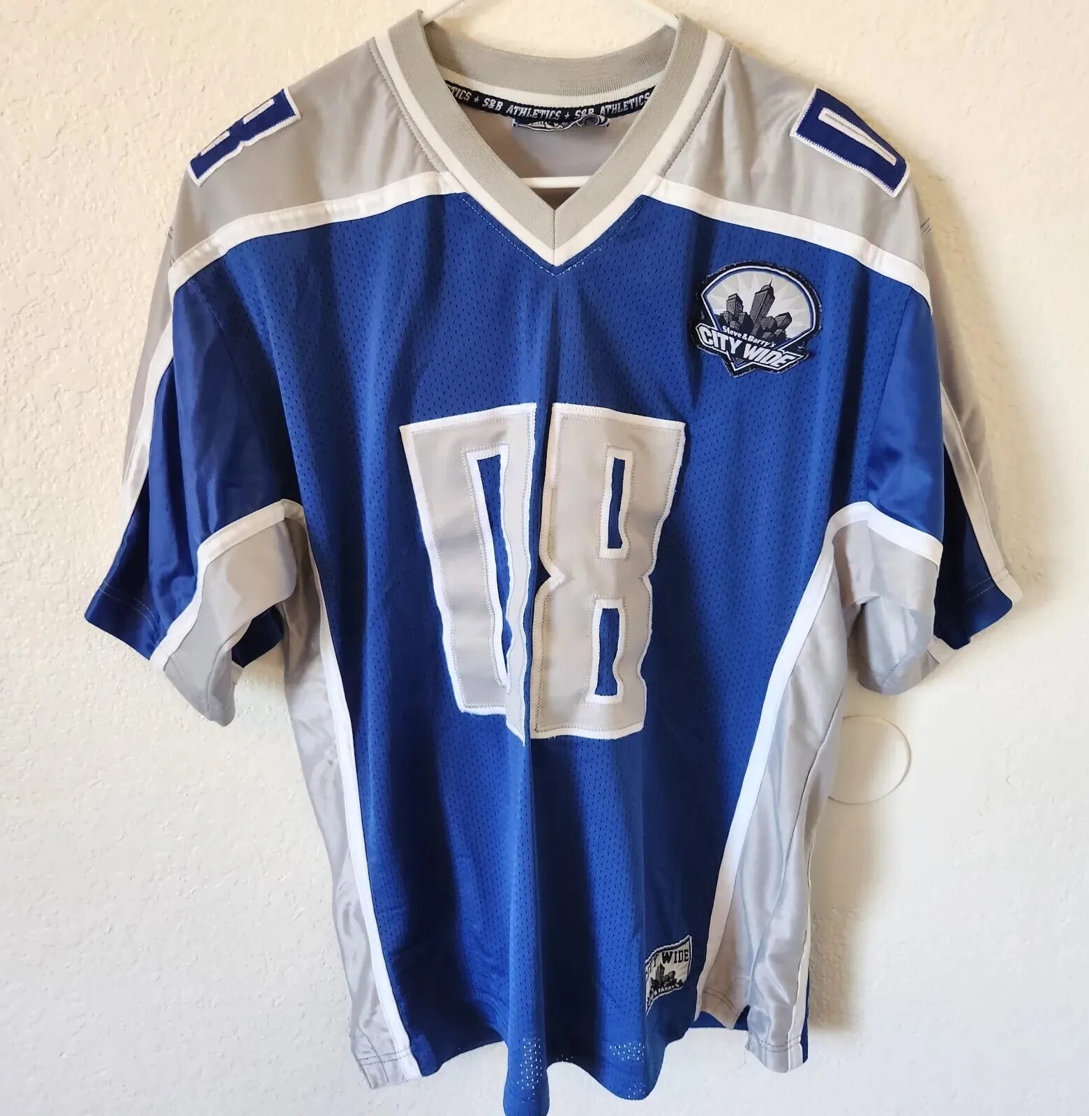 Steve & Barrys City Wide Motor City Football Jersey #08 Mens XL Blue Silver Vtg gallery