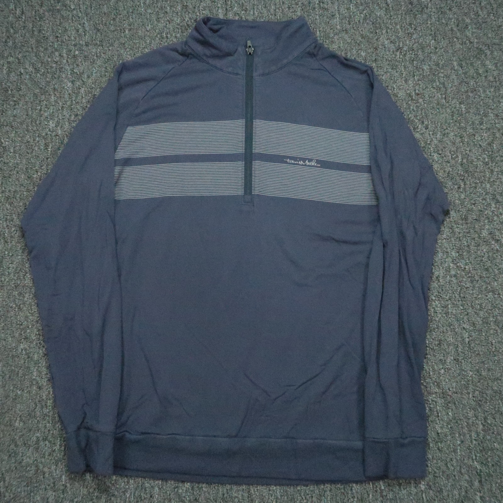 Travis Mathew Pullover Mens Medium Blue Chest Stripe Quarter Zip Stretch gallery