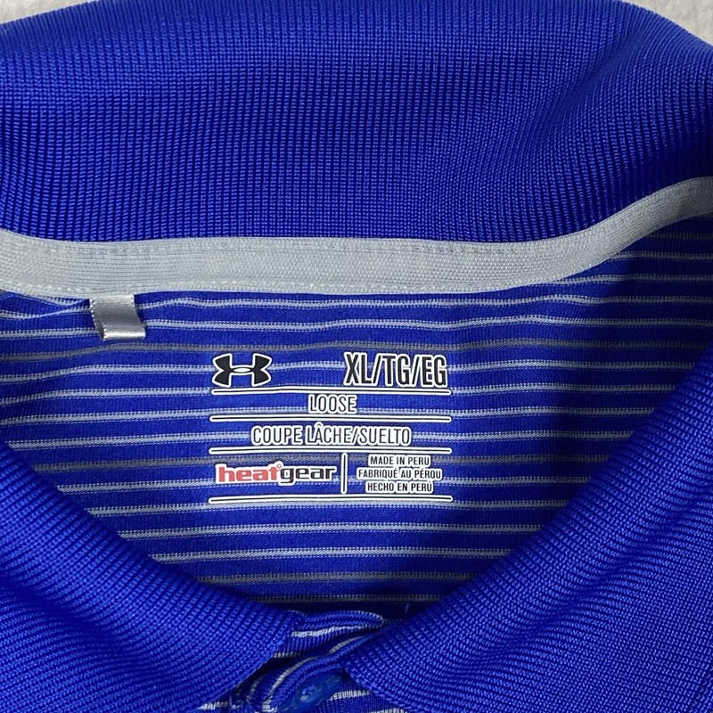 Under Armour Polo Shirt HeatGear Mens XL Blue Striped Short Sleeve Golf gallery
