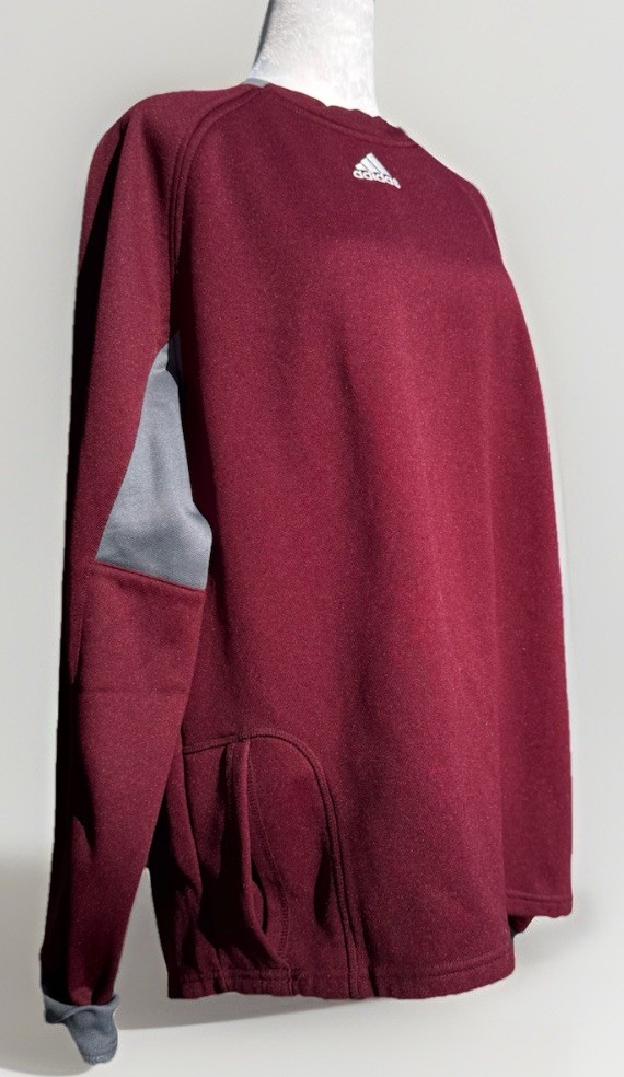 ADIDAS Maroon and Gray Long Sleeved Winter Jersey Shirt Men’s Size M gallery