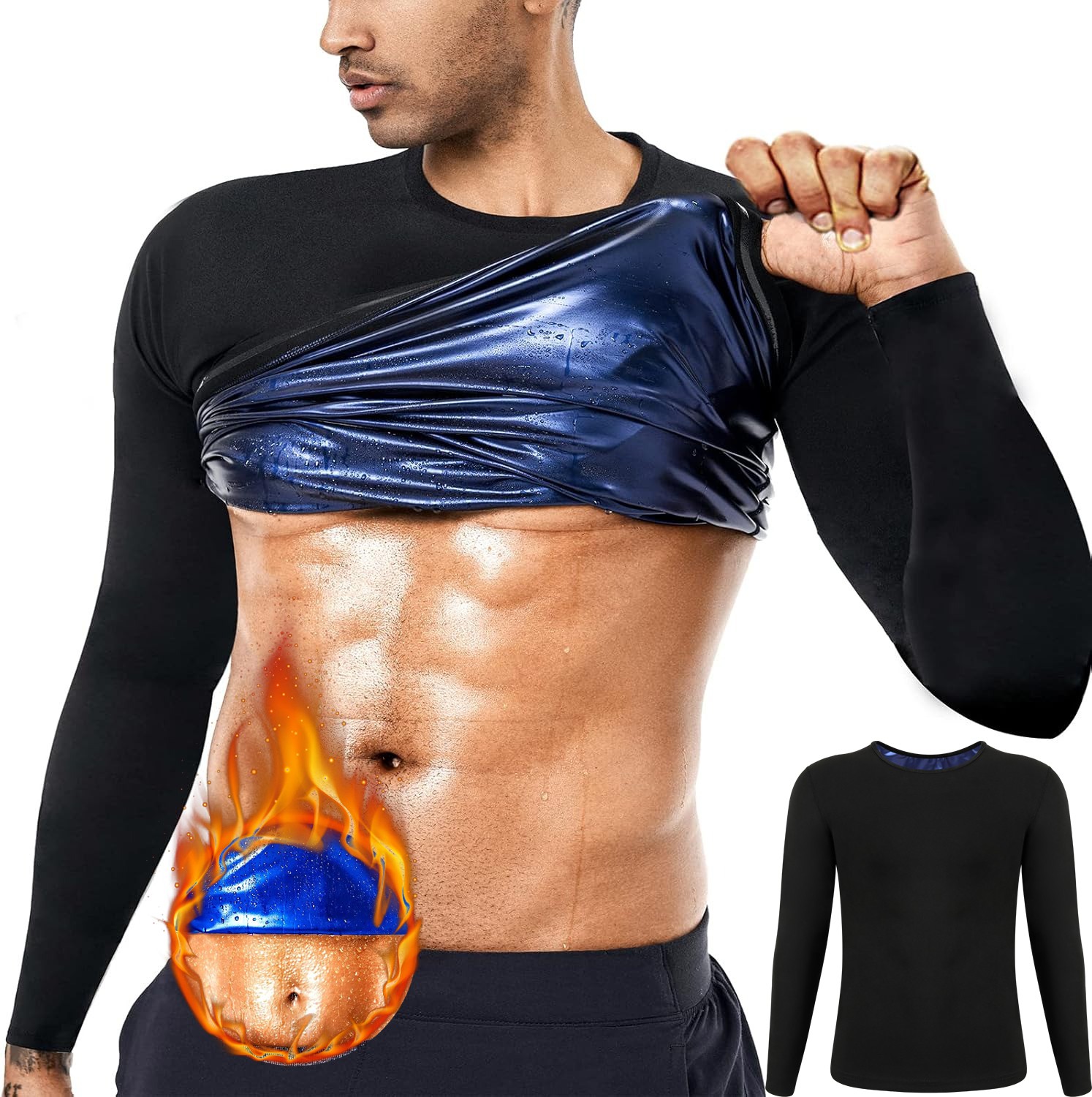 Men Sauna Sweat Suits Shirt Long Sleeve Body Shaper Sweat Enhancer Weight Loss gallery