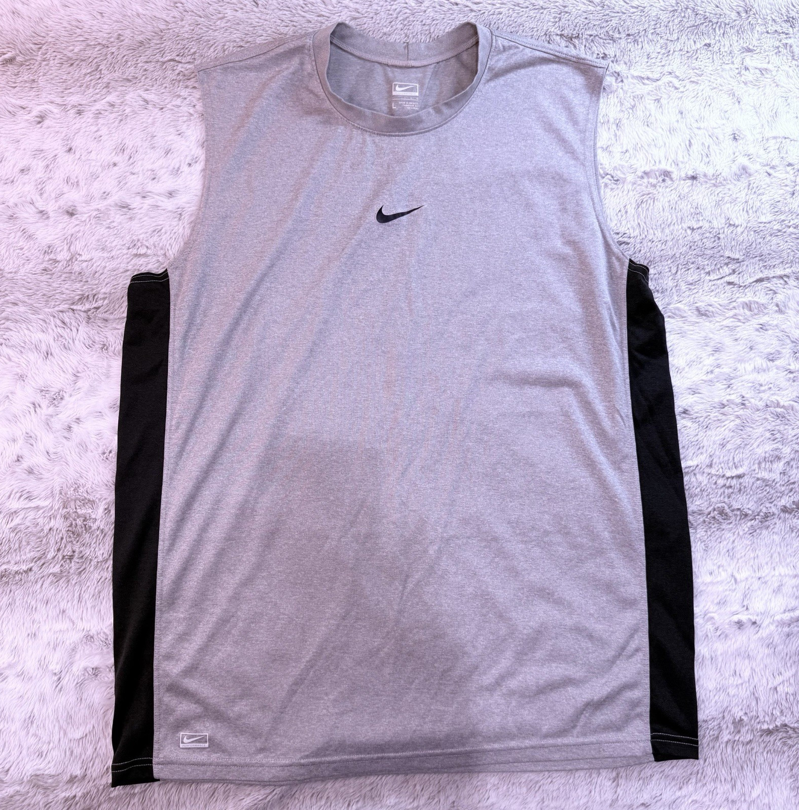 Nike Performance Men's Gray/Black Logo Tank L Crew Neck Lightweight Sleeveless gallery