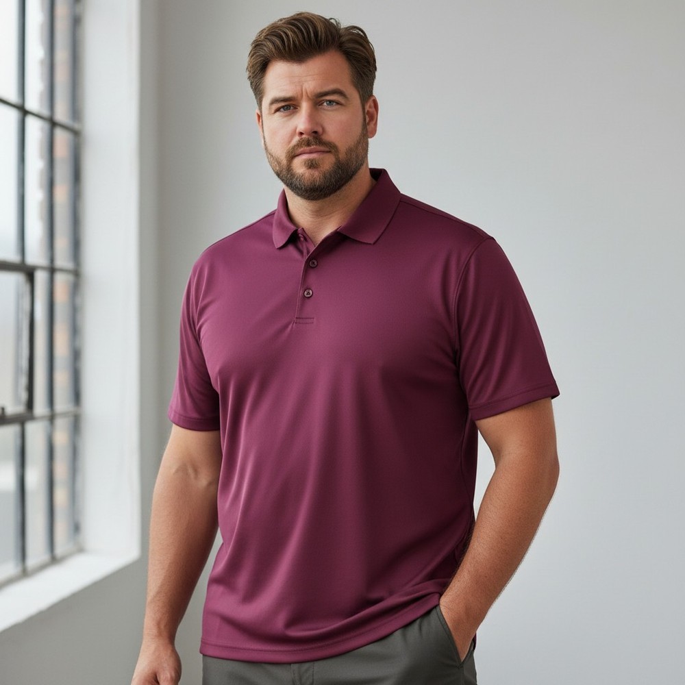 RUSSELL Athletic Shirt Men 4XL/Burgundy/Flex Collar-3 button Henley/Short Sleeve