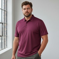 RUSSELL Athletic Shirt Men 4XL/Burgundy/Flex Collar-3 button Henley/Short Sleeve