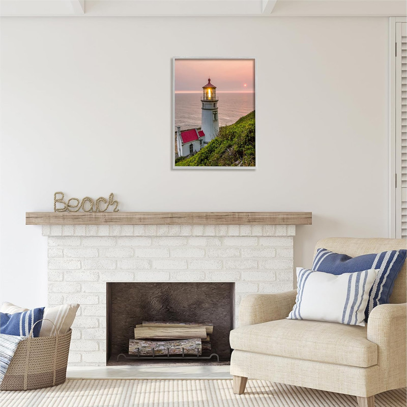 Lighthouse at Sunset Gray Framed Giclee Art Design by Jeff Poe gallery