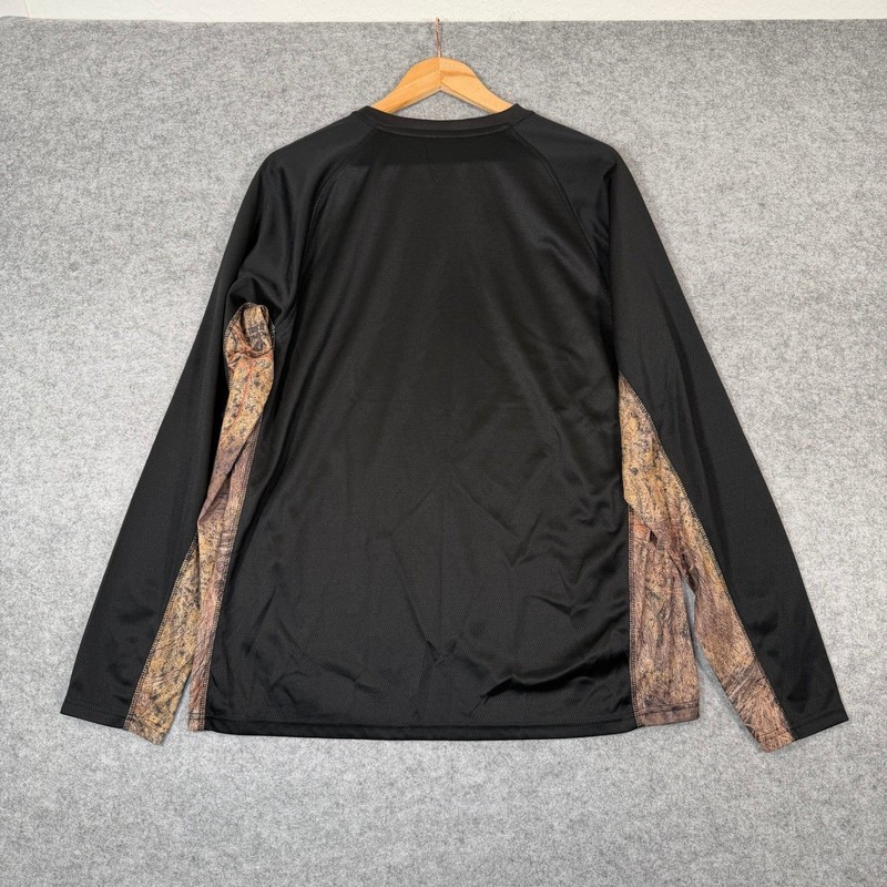 Mossy Oak Shirt Mens Large Black Camo Brush Performance Long Sleeve Tee L 42-44 gallery