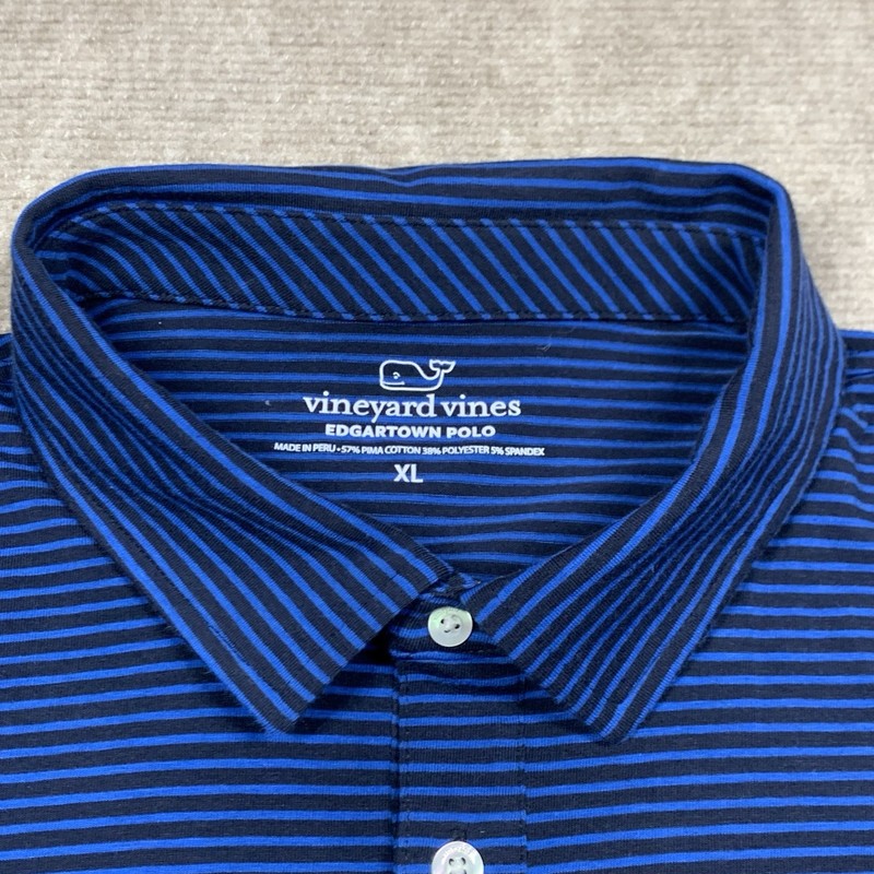 Vineyard Vines Edgartown Polo Shirt Mens XL Blue Striped Short Sleeve Whale gallery