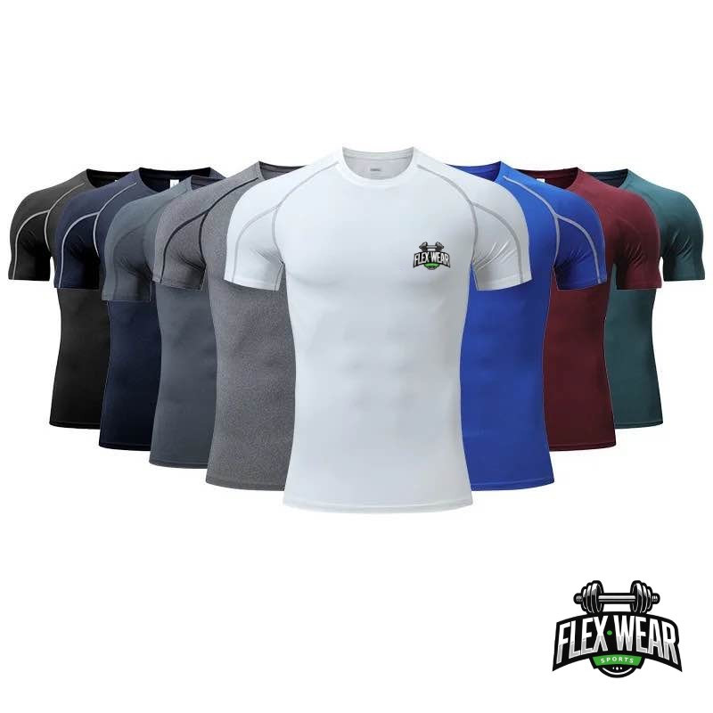 Mens Compression Top T-Shirt Short Sleeve Base Layer Workout Sports Quick Drying