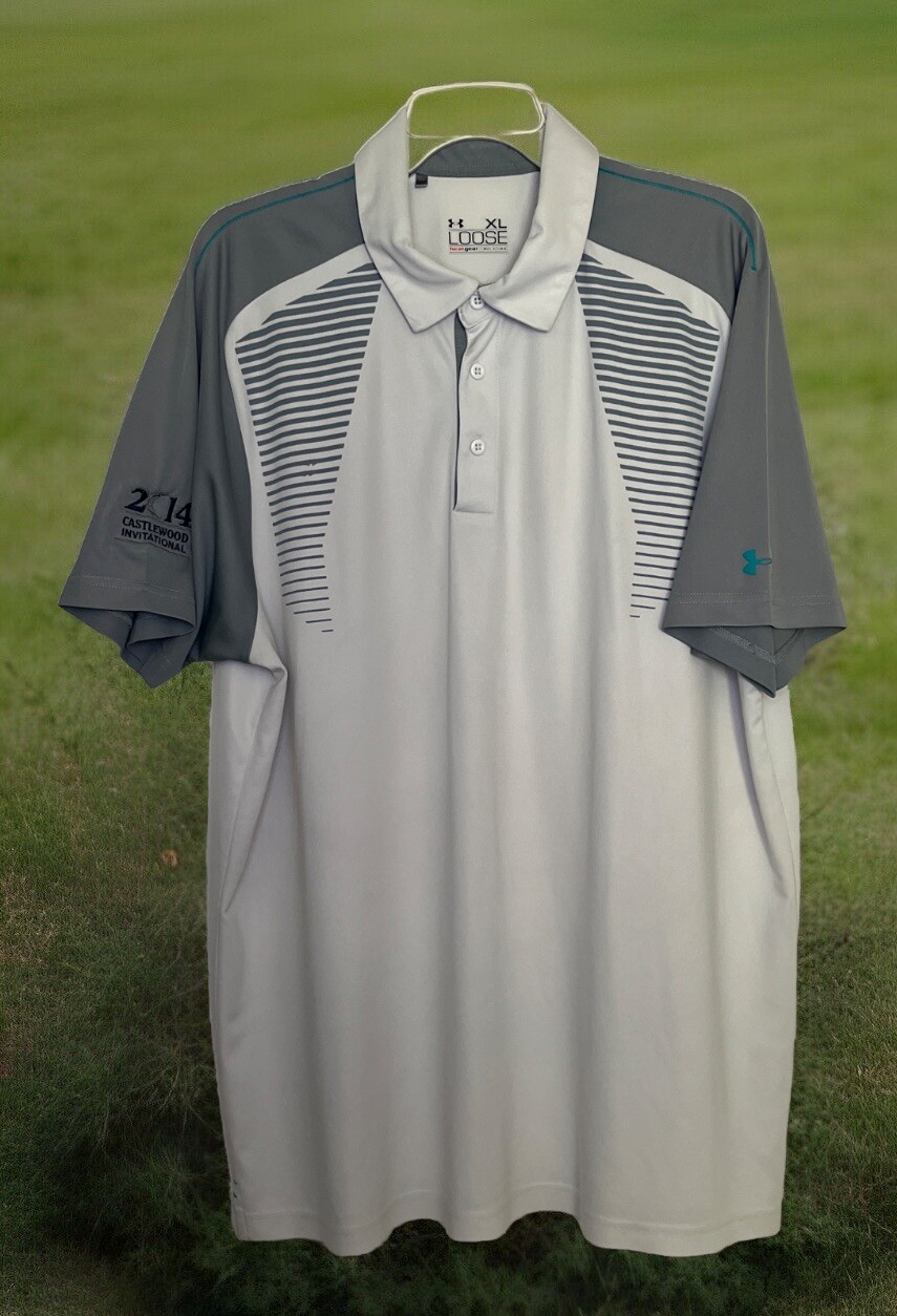 Y2K MINT UNER ARMOUR XL WHITE GRAY HEAT GEAR GOLF POLO SHIRT MENS gallery