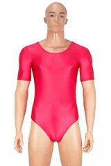Mens Wet Look String Body Round Neck Short Sleeves Stretch Shiny Elastic Skin Tight