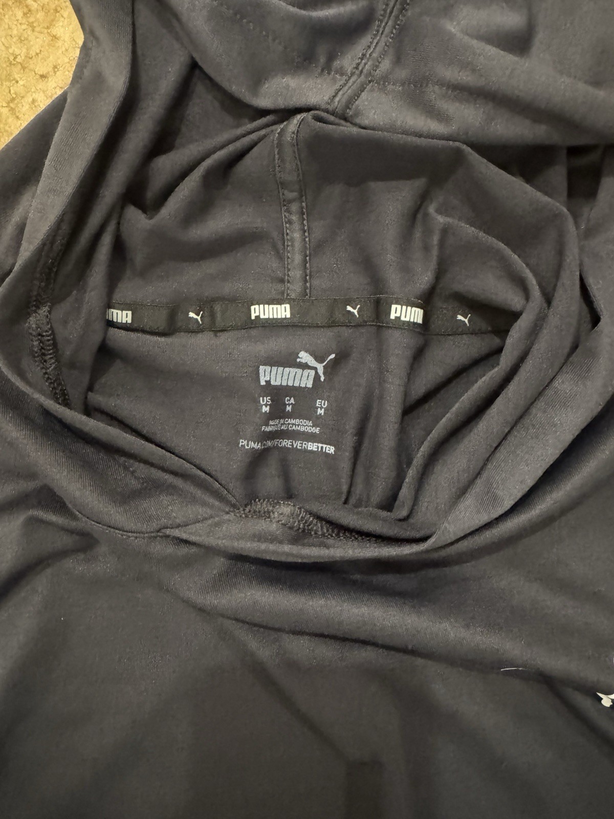 PUMA Men's Pullover Hoodie Black Solid Polyester Long Sleeve Logo Size M gallery