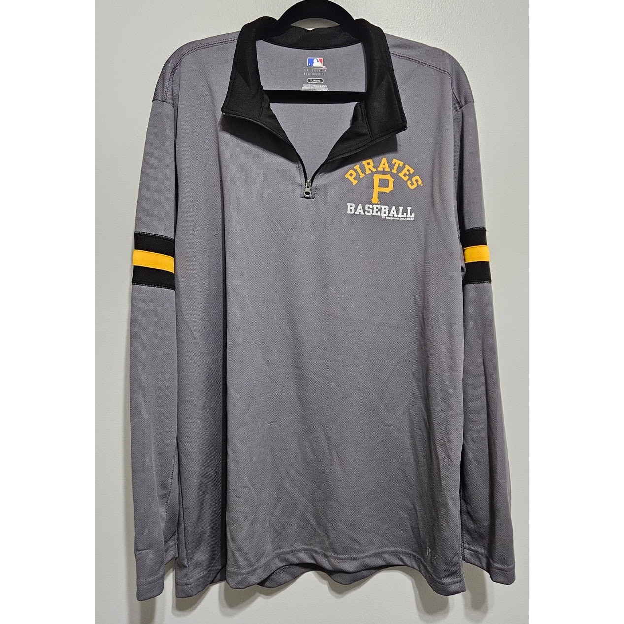 Men's Pittsburgh Pirates MLB Baseball LS Quarter Zip Gray Black Yellow Size XL gallery