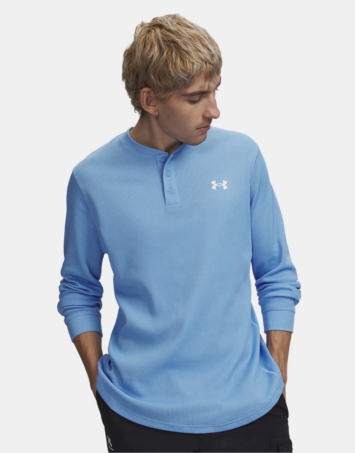 Under Armour UA Waffle Henley Shirt 3 Button Light Blue Shirt Men's Medium gallery