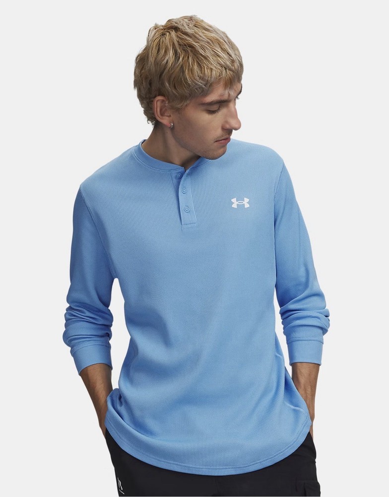 Under Armour UA Waffle Henley Shirt 3 Button Light Blue Shirt Men's Medium