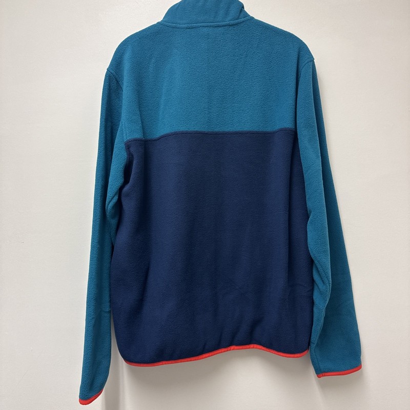 Lands' End Fleece Pullover Top Shirt Soft Stretch Teal Navy Orange Men's Size M gallery