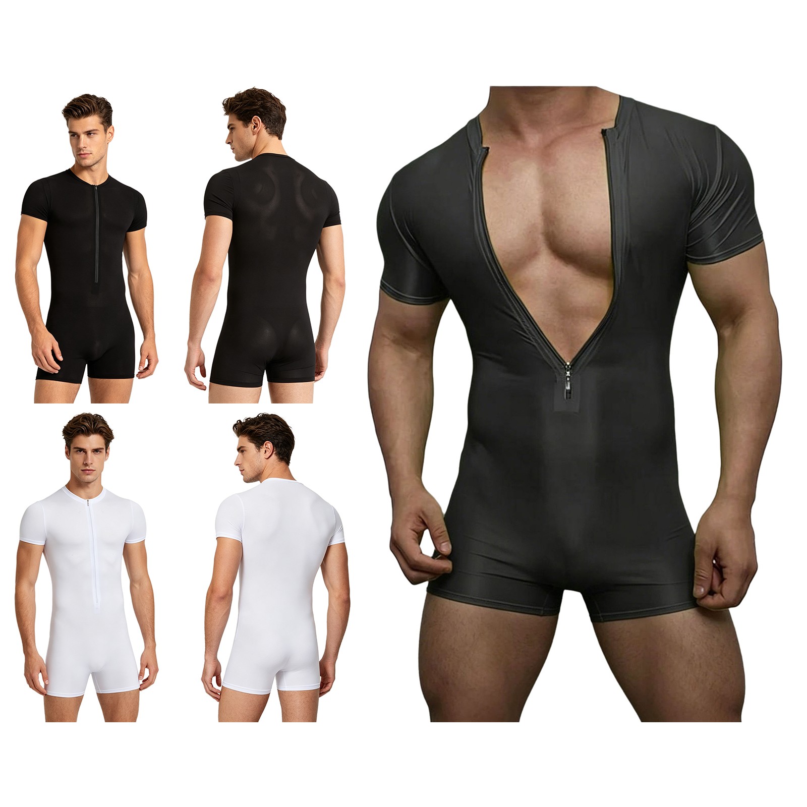 Men One Piece Zipper Front Gym Rompers Leotard Activewear Undershirts Underwear gallery