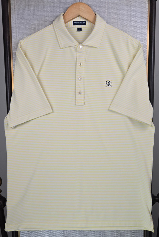 PETER MILLAR Size Large Crown Crafted Polo Shirt Performance Yellow White Golf gallery