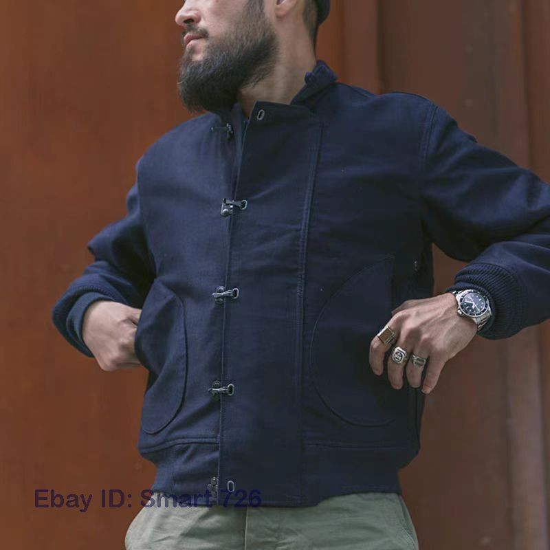 Navy Deck Hook Jacket Vintage Winter Usn Overalls Jacket Dark Blue Fashion New