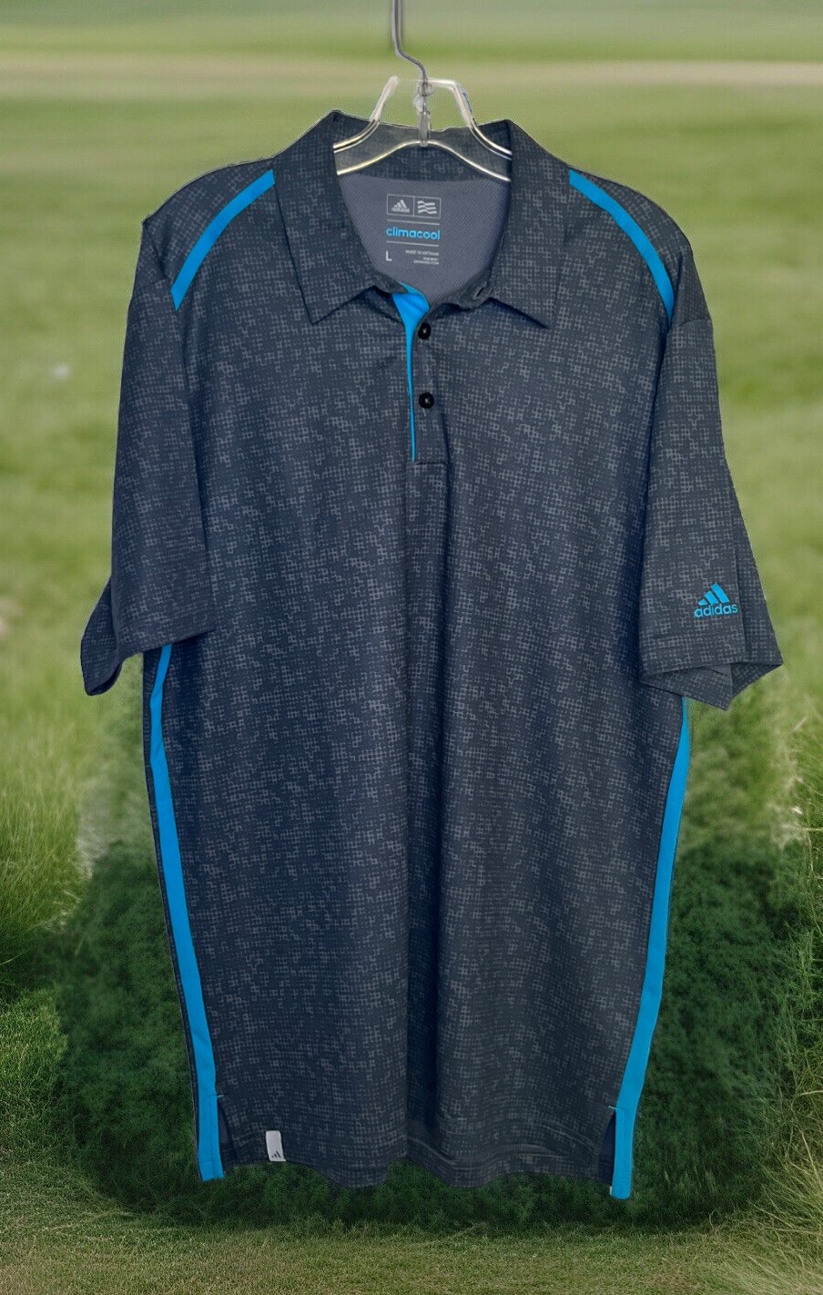 NWOT ADIDAS L GRAY MICRO CHECKERED GOLF POLO SHIRT MENS CLIMA-COOL gallery