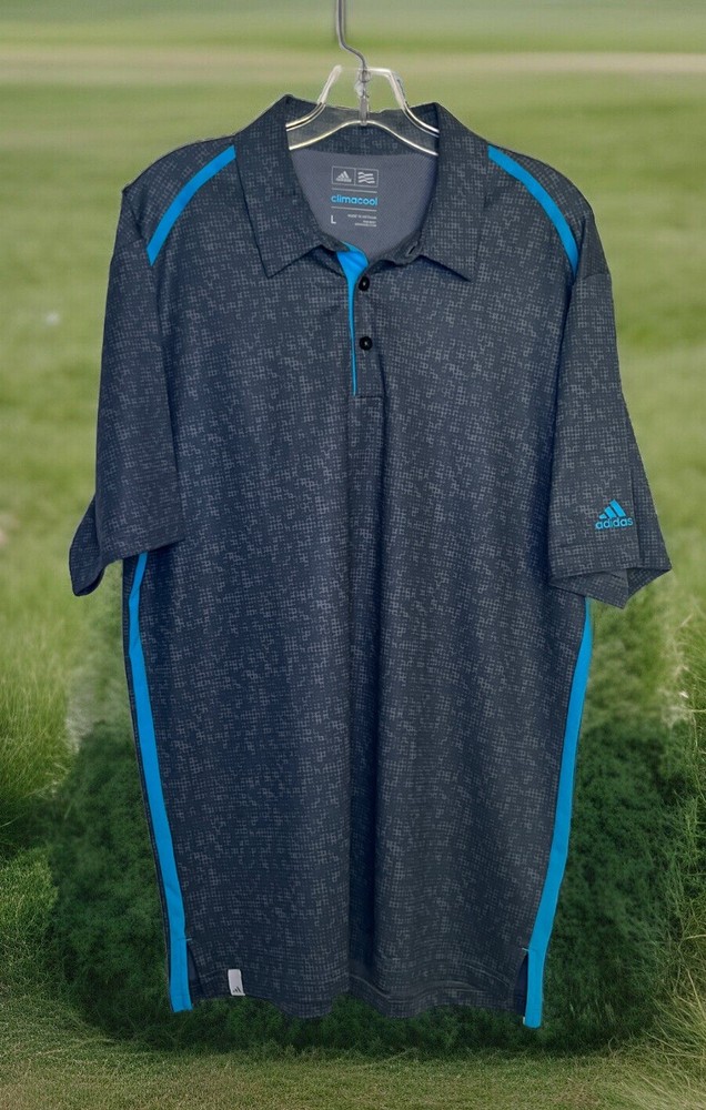 NWOT ADIDAS L GRAY MICRO CHECKERED GOLF POLO SHIRT MENS CLIMA-COOL