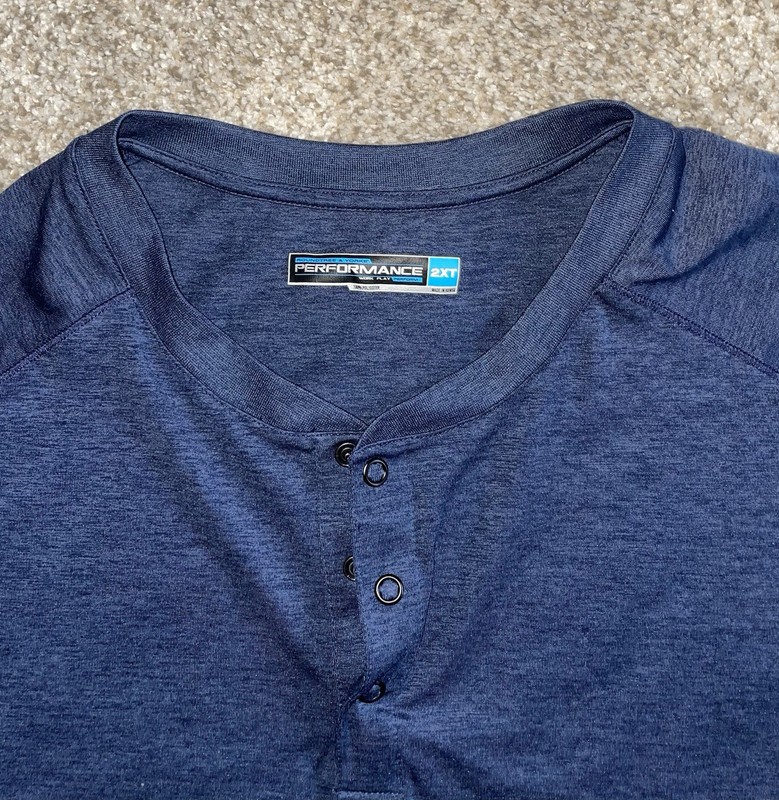 Roundtree & Yorke Performance 2XT Blue Henley Long Sleeve Shirt gallery
