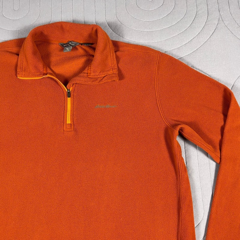 Eddie Bauer Men's Fleece 1/4 Zip Pullover Sweatshirt Size Medium Orange Polartec gallery