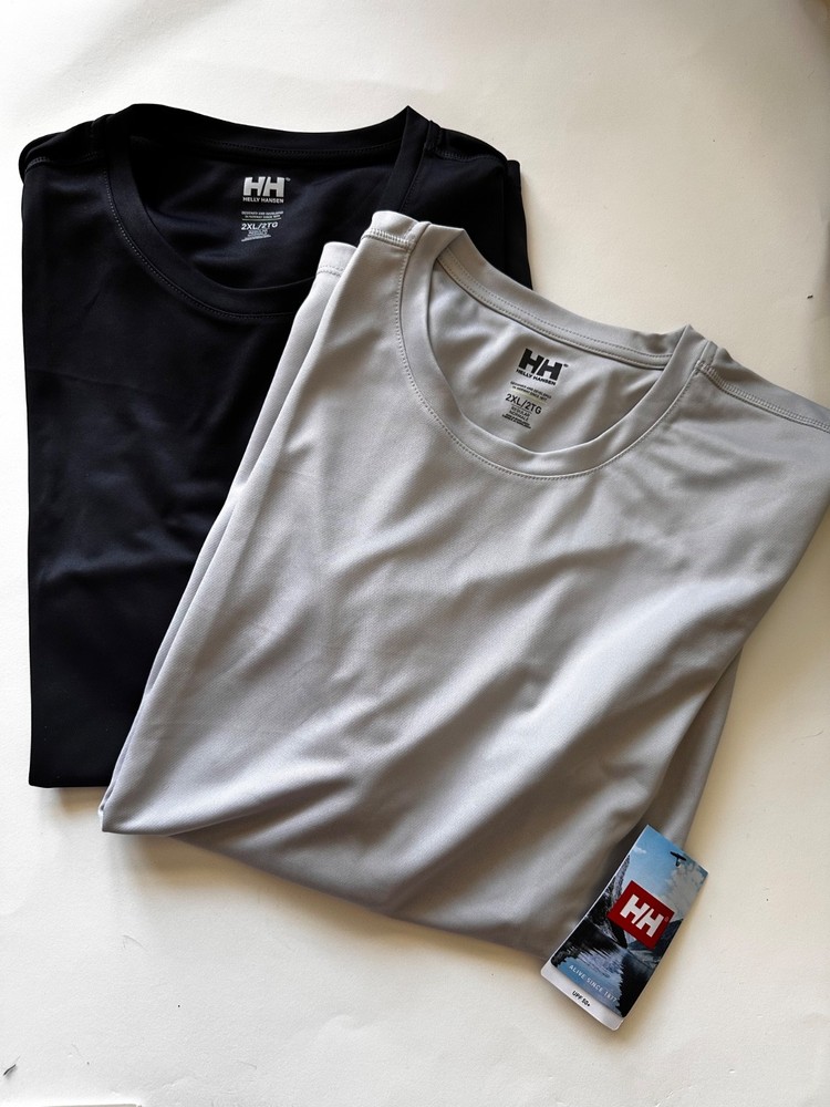 Helly Hansen Shirt Mens 2XL tech tshirt 2.0, 2 total one gray one black