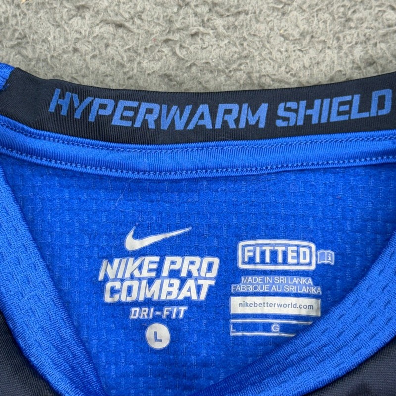 Nike Pro Combat Hyperwarm Shield Mens L Blue Navy Dri-FIT Long Sleeve Fitted Top gallery