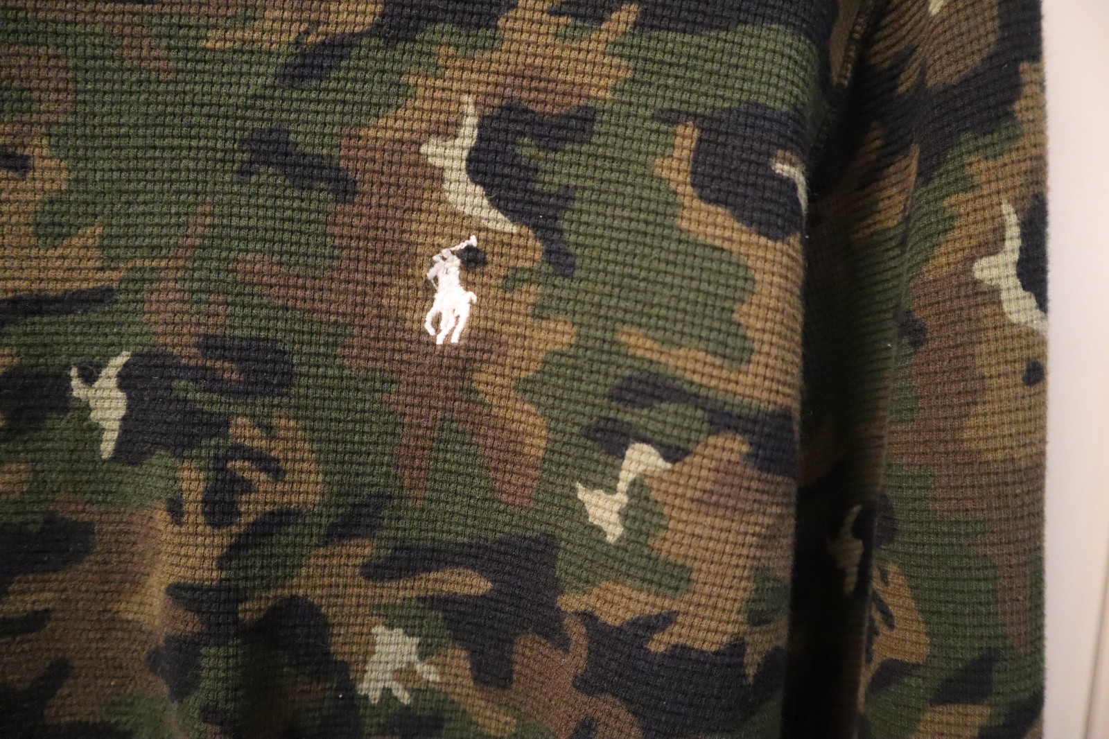 Polo Ralph Lauren Shirt Youth Medium Green Camo Thermal Waffle Knit Pullover gallery