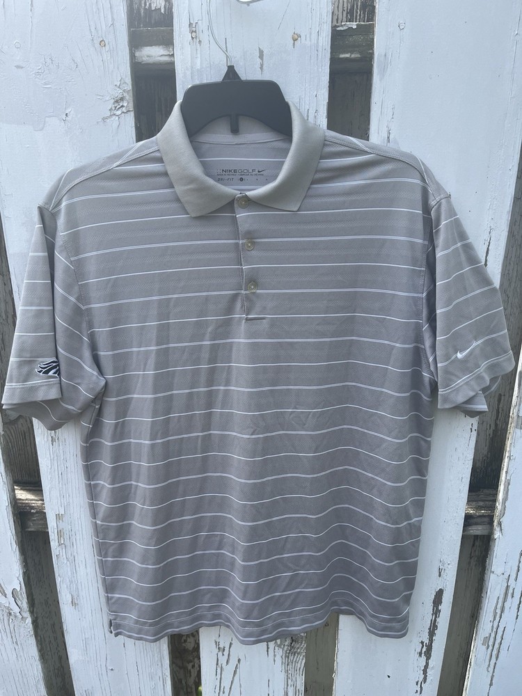 Nike Golf Dry Fit Grey w/whites stripe Men's Short Sleeve Polo Shirt Large
